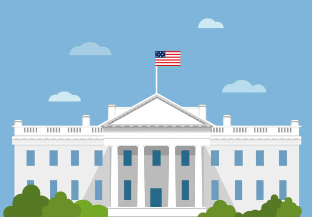 ilustrações de stock, clip art, desenhos animados e ícones de white house in usa vector flat illustration. washington dc. capitol - congress