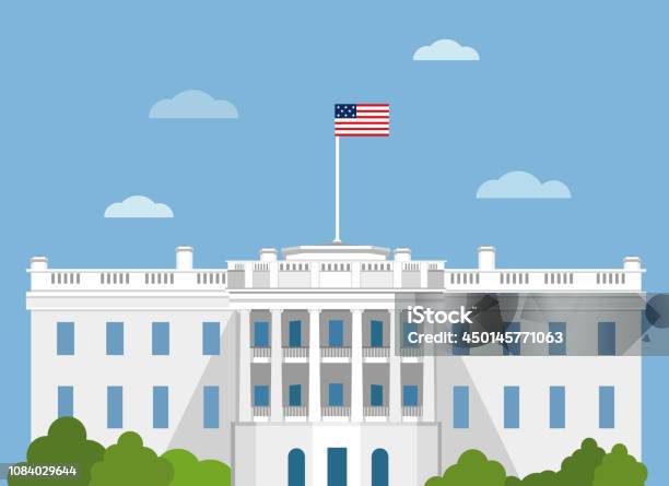 Белый Дом Сша Векторной Плоской Иллюстрацией Вашингтон Капитолий — стоковая векторная графика и другие изображения на тему Белый дом - Вашингтон