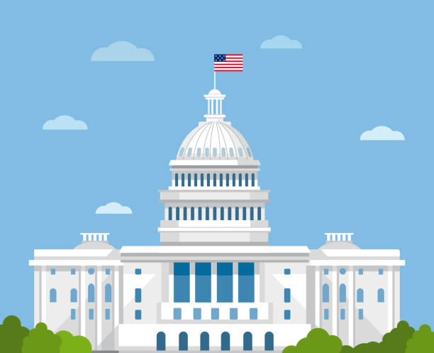ilustrações de stock, clip art, desenhos animados e ícones de white house vector flat illustration. washington dc. capitol - congress