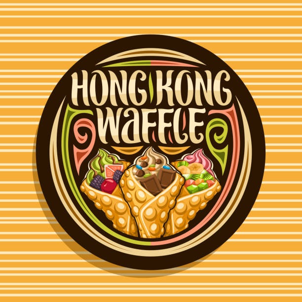 etykieta wektorowa dla wafelka z hongkongu - snack street food chocolate waffle stock illustrations