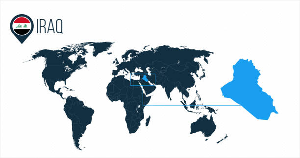 istock Iraq location on the world map for infographics. All world countries without names. Iraq round flag in the map pin or marker. vector illustration on stripped background. 1084036524