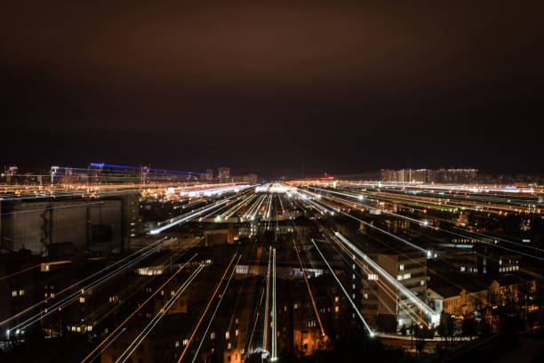 night cityscape with blurred bright illumination