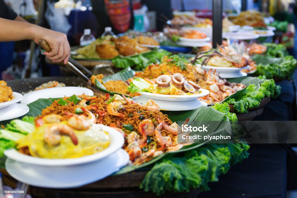 Thai street foods, Thai foods style Rice and Curry Thai street foods, Thai foods style Rice and Curry at market Bangkok of Thailand. Bangkok Stock Photo