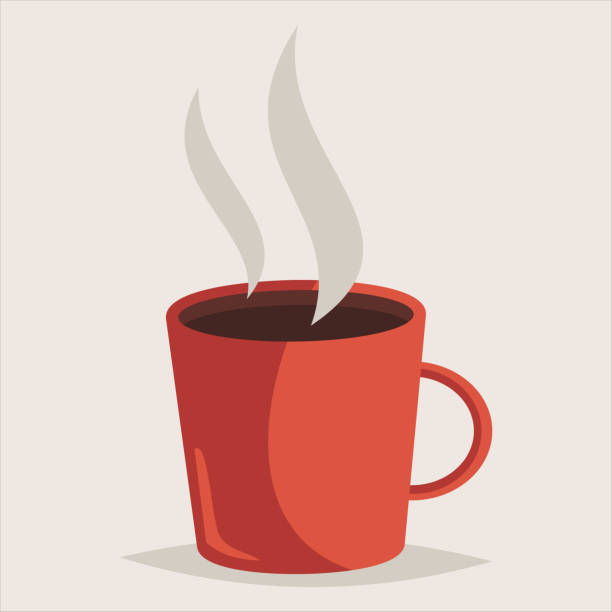 ホット コーヒーのカップが赤。ベクトル漫画のアイコンの背景に分離されました。 - カップ イラスト点のイラスト素材／クリップアート素材／マンガ素材／アイコン素材