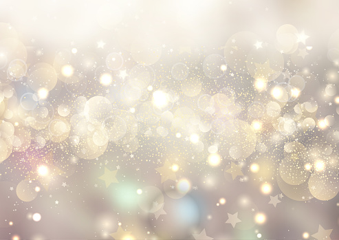 Decorative Christmas background of bokeh lights and stars