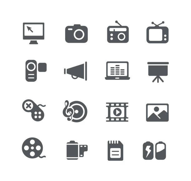 stockillustraties, clipart, cartoons en iconen met multimedia pictogrammen - huishoudelijk apparaat fotos