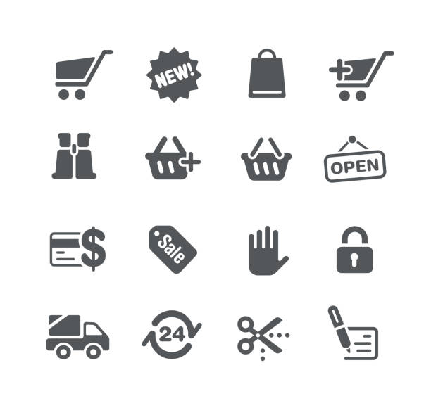 он-лайн иконки покупкы - information sign shopping cart web address sign stock illustrations