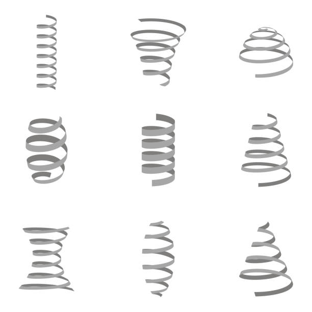 スプリング付きのモノクロ アイコン セット - springs spiral flexibility metal点のイラスト素材／クリップアート素材／マンガ素材／アイコン素材