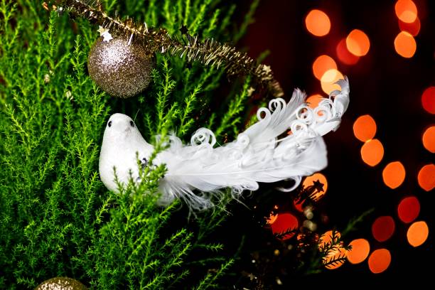 istock Bird on the Christmas tree with defocused lights background 1084062374