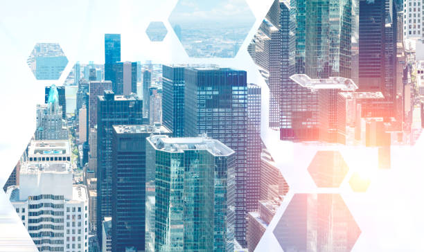 istock Abstract cityscape background in hexagons 1084063458