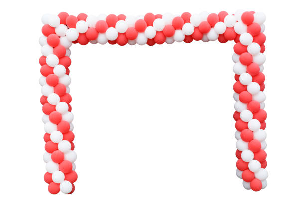 A rectangular arch of red and white balloons in the shape of a column A rectangular arch of red and white balloons in the shape of a column isolated on white background. floral crown photos stock pictures, royalty-free photos & images