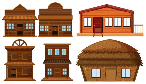 istock Set of wooden house 1084067328