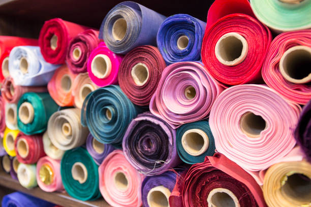 Fabric rolls at shop Korean traditional fabric rolls at shop rolled up stock pictures, royalty-free photos & images