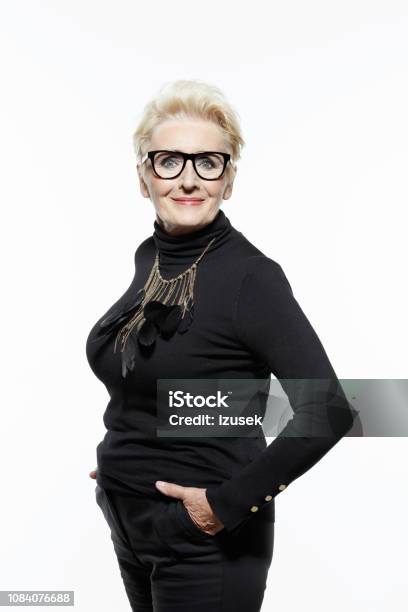 Portrait Of Elegant Senior Woman Stock Photo - Download Image Now - White Background, Females, Portrait