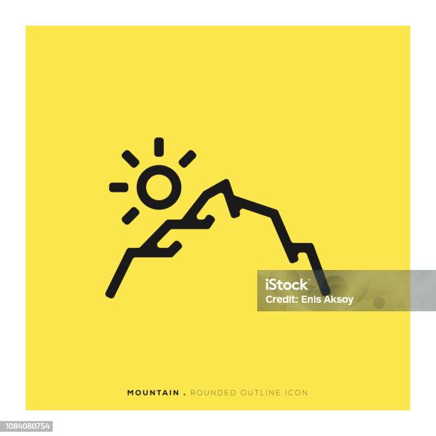 Mountain Rounded Line Icon Stock Illustration - Download Image Now - Mountain, Outline, Icon Symbol