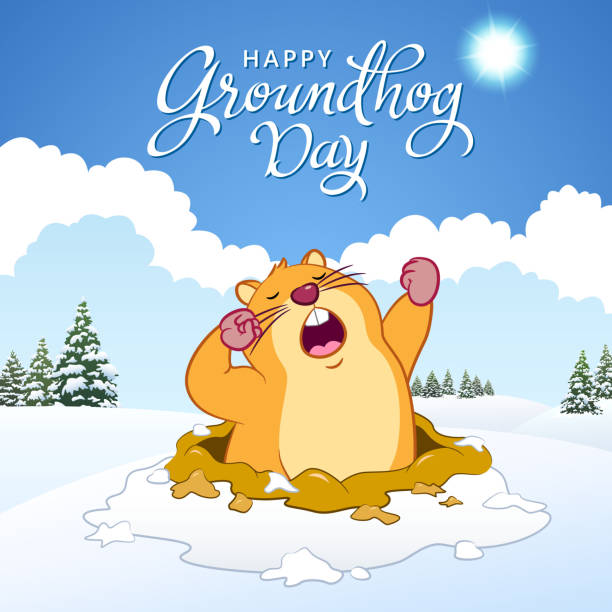 ilustraciones, imágenes clip art, dibujos animados e iconos de stock de feliz día de la marmota - groundhog day