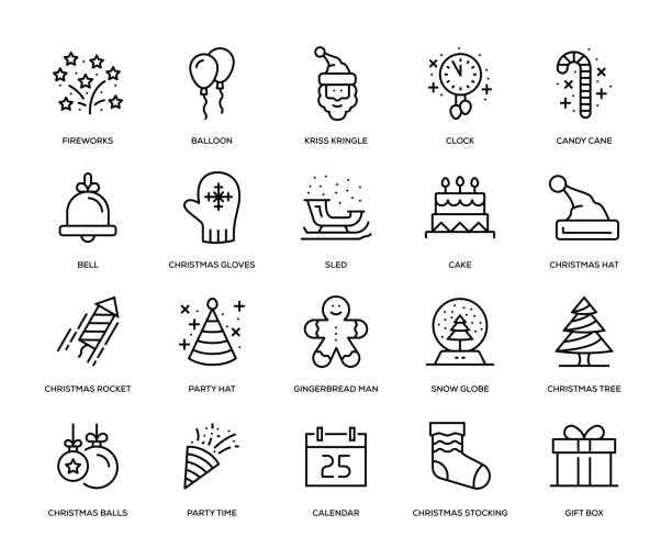ilustrações de stock, clip art, desenhos animados e ícones de new year icon set - balão enfeite ilustrações