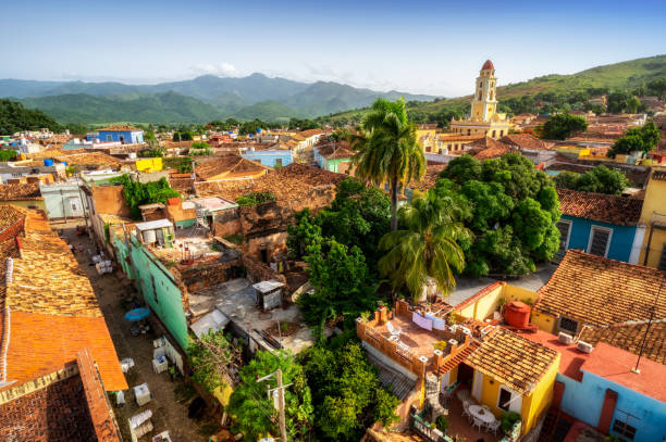 aerial view over Trinidad, Cuba Aerial view of Trinidad in the morning. Cuba trinidad culture stock pictures, royalty-free photos & images