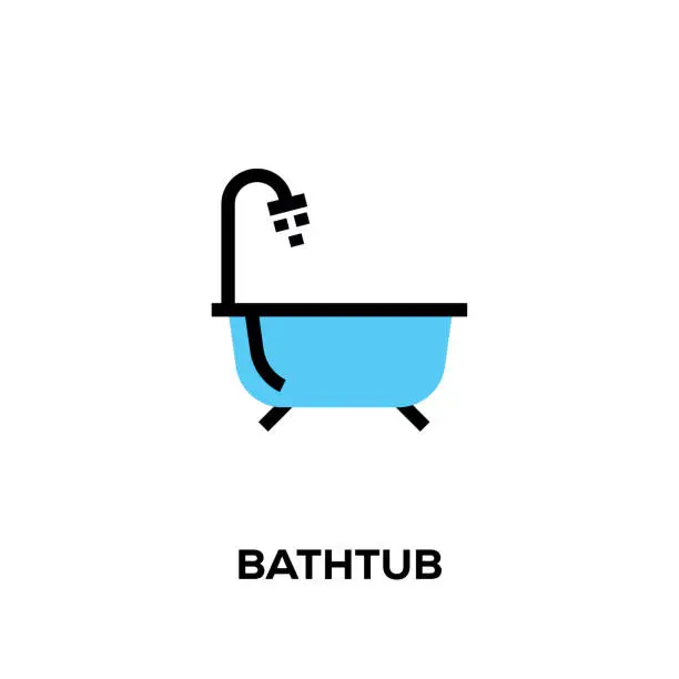 Vector illustration of Flat line design style modern vector Bathtub icon
