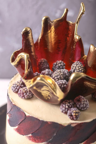 istock Chocolate cake with berries.Delicious ice cream cake with frozen berries , selective focus 1084106884