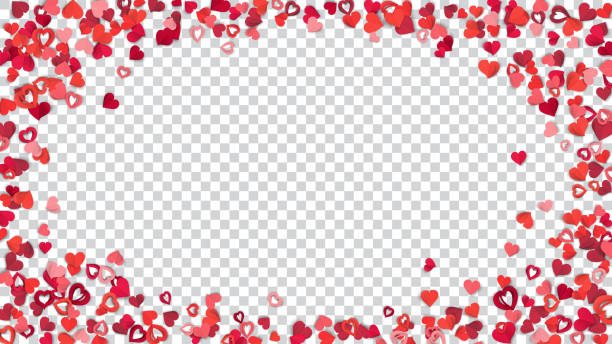 Background with paper hearts Many small red and pink paper hearts on transparent background, ellipse shaped. valentines background stock illustrations