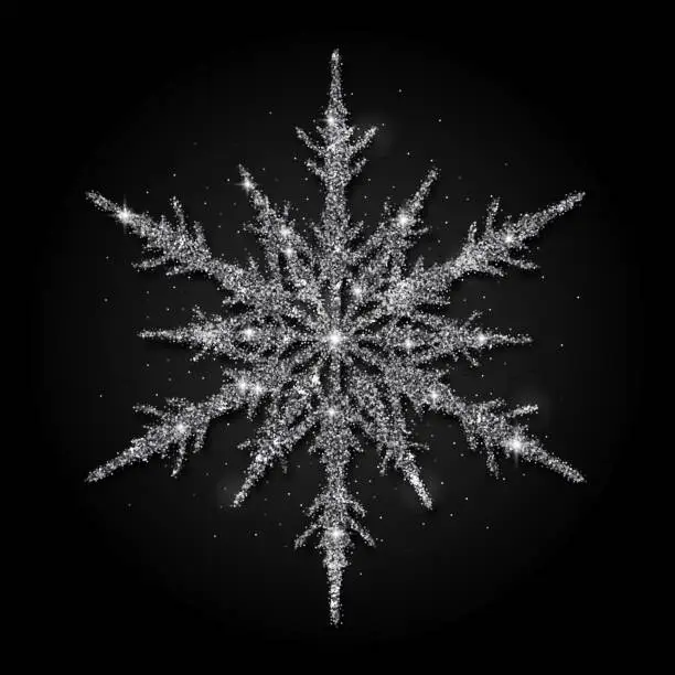 Vector illustration of Silver glitter snowflake on black background vector
