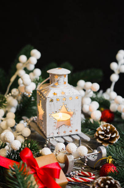 istock Christmas still life with lantern and decorations 1084109762