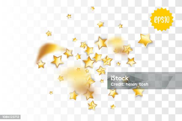 Golden Holiday Star Confetti Random Falling Stock Illustration - Download Image Now - Abstract, Backgrounds, Blinking