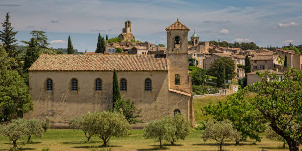 Protestant Church and Olive Trees in Lourmarin, Provence, Luberon, Vaucluse, France