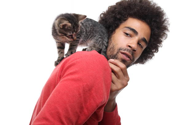istock Beautiful afro man with a cat 1084141912