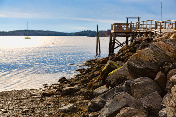 istock Walkway with a sailboat in the distance 1084148734