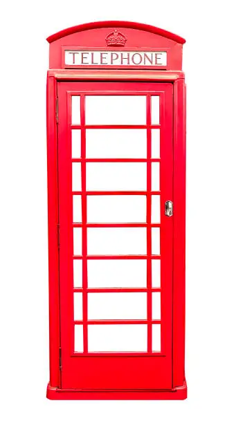 Photo of Red telephone box isolated on white background with clipping path