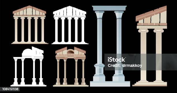 Ancient Column And Ancient City Stock Illustration - Download Image Now - Greece, Classical Greek, Greek Culture