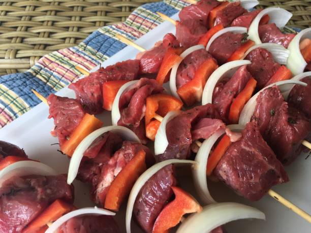 istock Meat skewers with onions Abs peppers. 1084154160