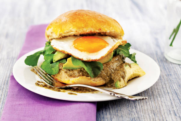 Vegetarian burger with  Avocado and roasted egg,Fresh vegetarian burger.