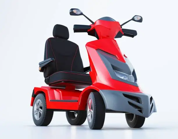 Photo of Red mobility scooter against white background