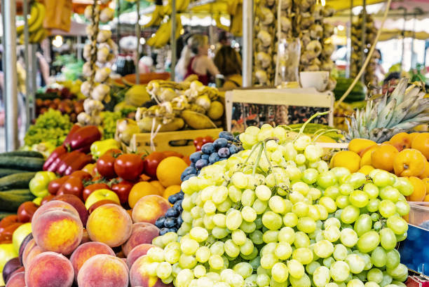 istock Fresh fruit in market hall, old town Trogir, Croatia 1084164306