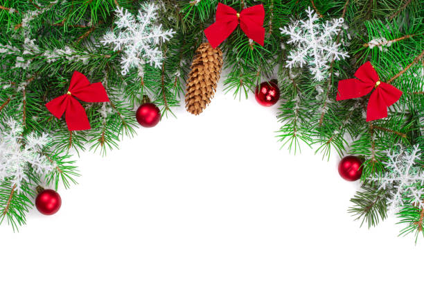 istock Christmas background decorated with snowflakes isolated on white with copy space for your text. Top view. 1084165634