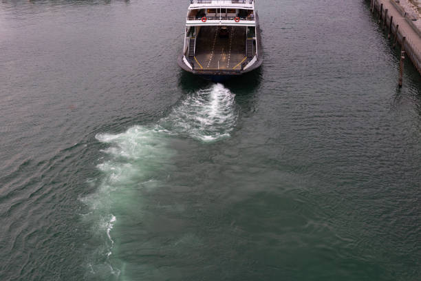 wake of a ferry at lake constance south germany