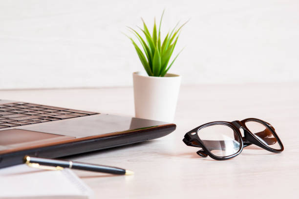 istock Laptop, glasses and plant 1084171142