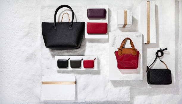 Fahionable  bags isolated on snow background