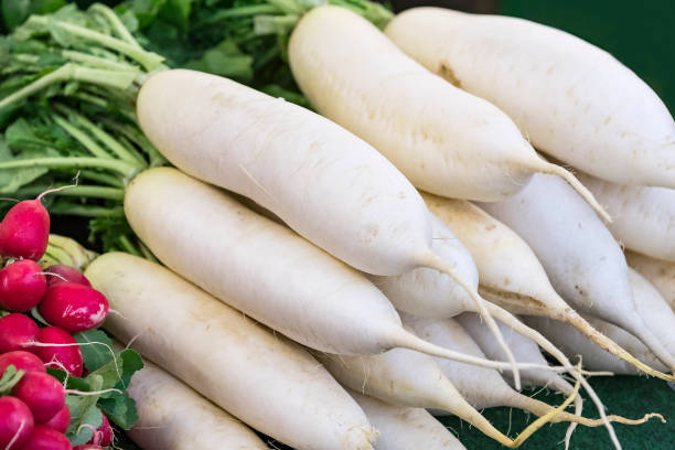istock White eco radish on the market 1084172404