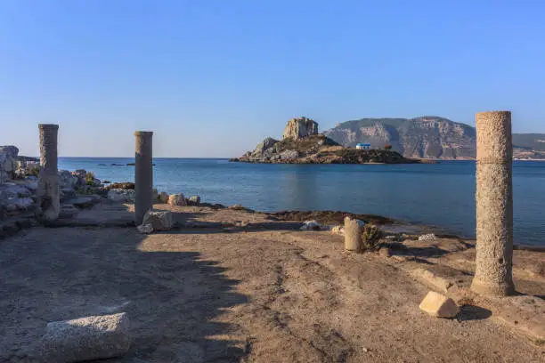 Island Kastri and ruins on Kos, Greece