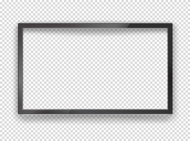 современный черный телевизионный кадр с пустым экраном вектор макет. 1920 на экране пропорции 1080 hd. векторный объект, изолированный на прозра - hd 1080 stock illustrations