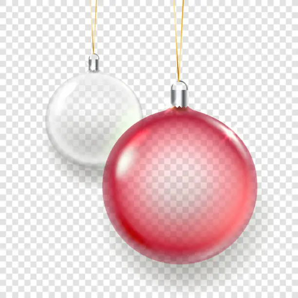 Vector illustration of Shining glass red and white christmas baubles vector illustration isolated on transparent background