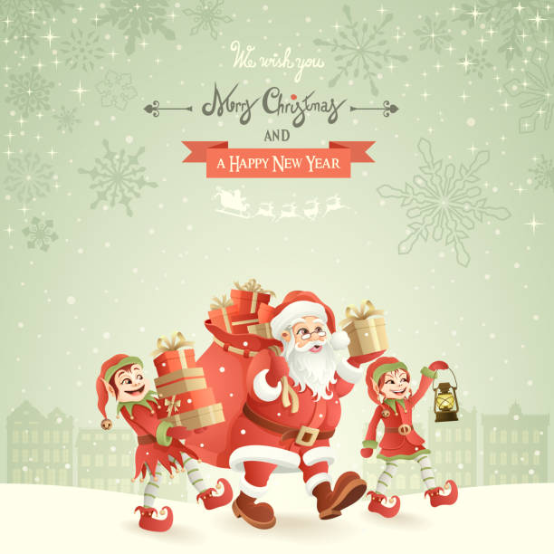 ilustrações, clipart, desenhos animados e ícones de papai noel se preparando para o natal - santa claus sleigh toy christmas