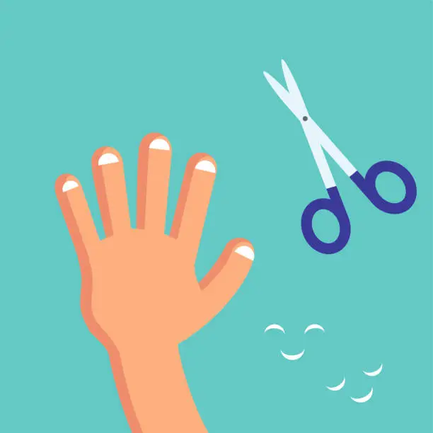 Vector illustration of Smiling Cute Cutting nails to a child, Habituate kid card or poster.