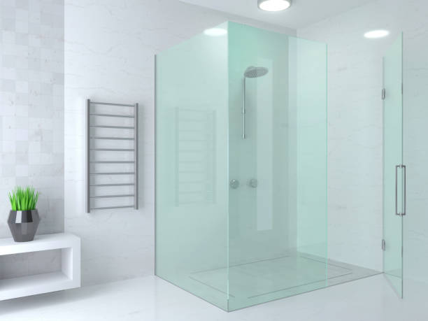 モダンな明るいガラス シャワー ルーム - bathroom shower glass contemporary ��ストックフォトと画像