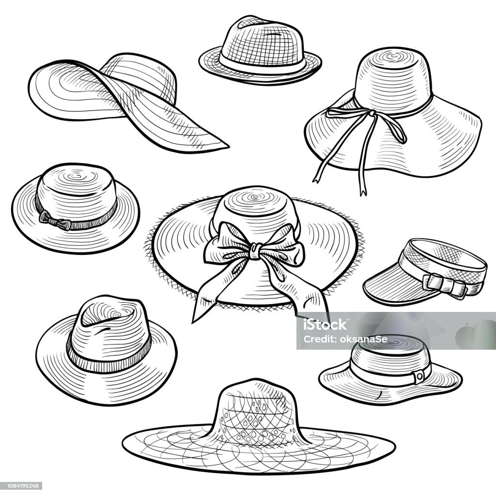 Plano mucho Santuario Ilustración de Conjunto De 9 Dibujos De Sombreros De Paja De Moda De La  Mujer y más Vectores Libres de Derechos de Sombrero - iStock