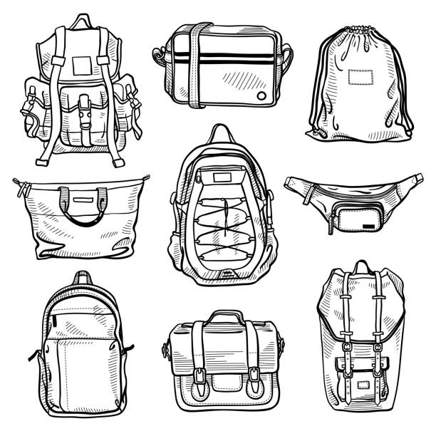 набор из 9 модных мужских сумок и рюкзаков-унисекс: классический рюкзак, кросс-сумка для тела, сумка для, рюкзак для шнурка, сумка покупателя, - animal skin illustrations stock illustrations